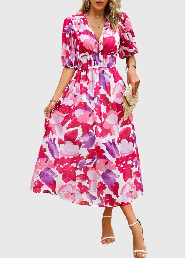 Merlin™ | Flatterndes Blumen-Midi-Kleid