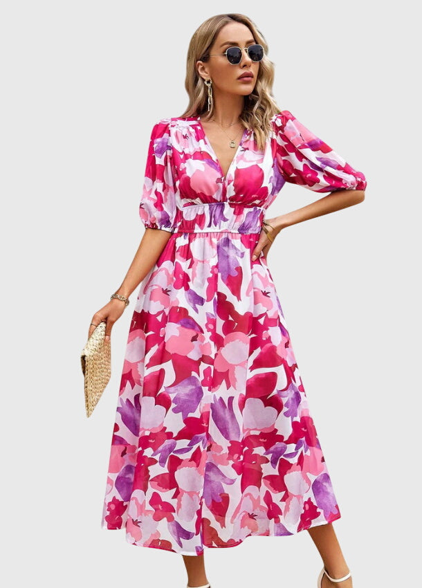 Merlin™ | Flatterndes Blumen-Midi-Kleid