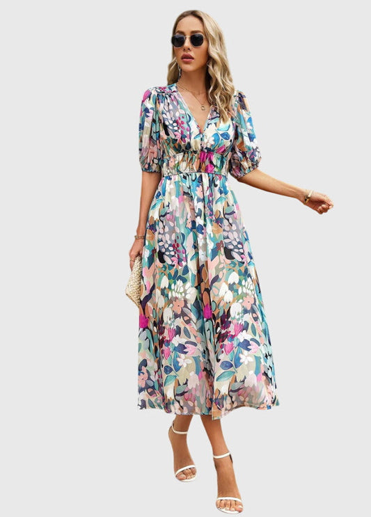 Merlin™ | Flatterndes Blumen-Midi-Kleid