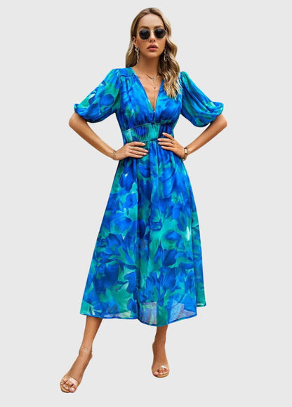Merlin™ | Flatterndes Blumen-Midi-Kleid