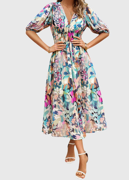 Merlin™ | Flatterndes Blumen-Midi-Kleid
